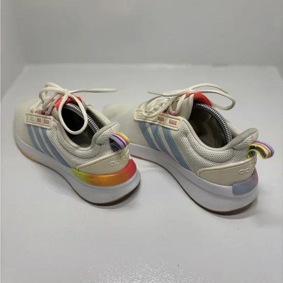 Adidas Cloudfoam Super Pride Shoes Womens 10 Cream Blue Rainbow Running Sneakers - Picture 5 of 15